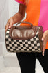 Checkered Print PU Leather Travel Cosmetic Makeup Bag