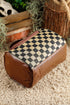 Checkered Print PU Leather Travel Cosmetic Makeup Bag