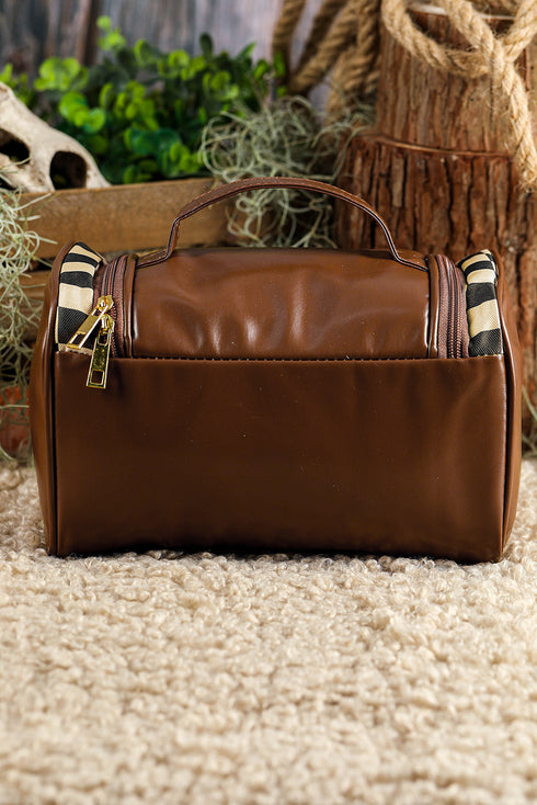 Checkered Print PU Leather Travel Cosmetic Makeup Bag