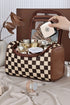Checkered Print PU Leather Travel Cosmetic Makeup Bag