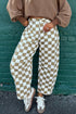 Checkered Print Pure Cotton Denim Barrel Pants
