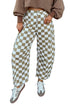 Checkered Print Pure Cotton Denim Barrel Pants