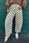 Checkered Print Pure Cotton Denim Barrel Pants