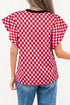 Checkered Print Ruffle Short Sleeve Round Neck Top