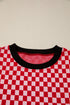 Checkered Print Ruffle Short Sleeve Round Neck Top