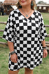 Checkered Print Two Piece Tee And Shorts Loungewear