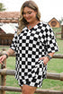 Checkered Print Two Piece Tee And Shorts Loungewear