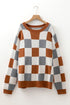 Checkered Print Viscose Blend Knit Crewneck Sweater
