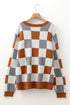 Checkered Print Viscose Blend Knit Crewneck Sweater