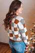 Checkered Print Viscose Blend Knit Crewneck Sweater