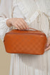 Checkered PU Leather Boxy Travel Makeup Bag With Handle