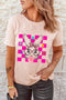 Checkered Rabbit Floral Print Short Sleeve Graphic Tee