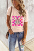 Checkered Rabbit Floral Print Short Sleeve Graphic Tee