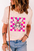 Checkered Rabbit Floral Print Short Sleeve Graphic Tee