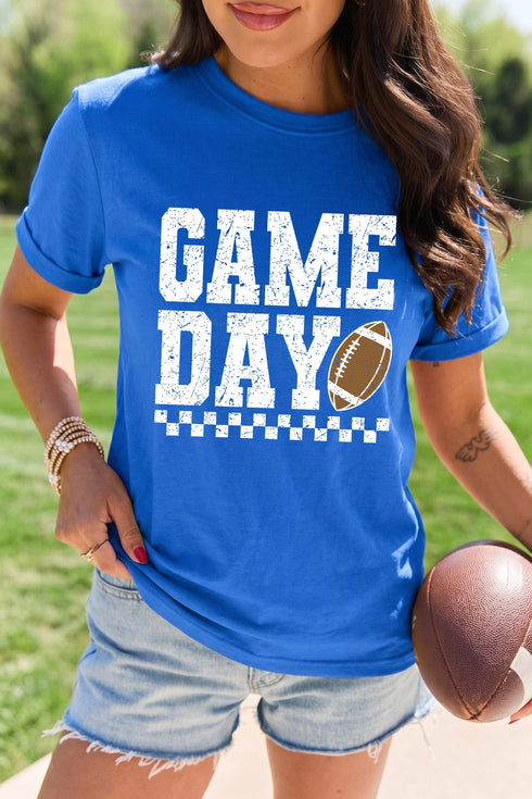 Checkered Rugby Letter Print Sporty Casual Graphic Tee
