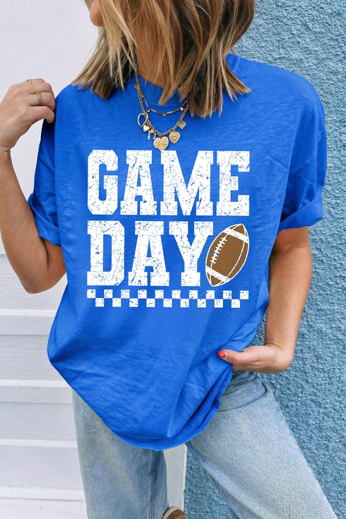 Checkered Rugby Letter Print Sporty Casual Graphic Tee