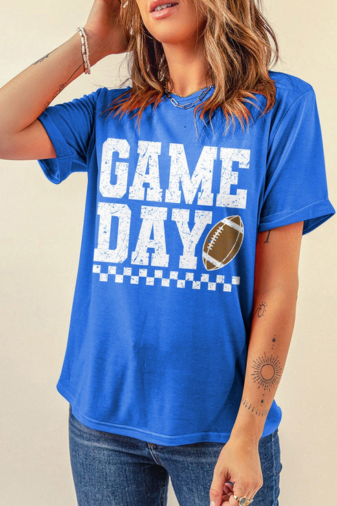 Checkered Rugby Letter Print Sporty Casual Graphic Tee