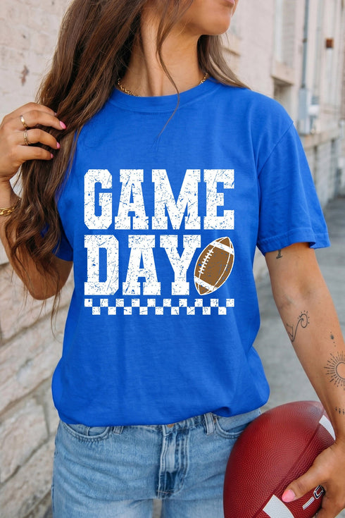 Checkered Rugby Letter Print Sporty Casual Graphic Tee