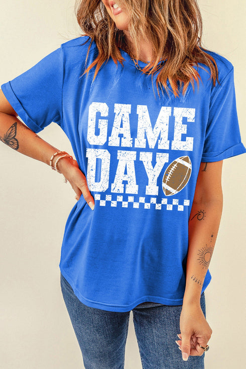 Checkered Rugby Letter Print Sporty Casual Graphic Tee
