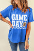 Checkered Rugby Letter Print Sporty Casual Graphic Tee