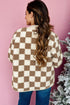 Checkered Sherpa Fleece Button Front Collarless Oversized Jacket