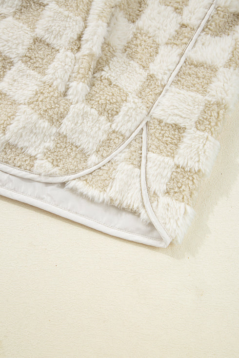 Checkered Sherpa Fleece Snap Button Pocket Vest