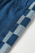 Checkered Side Panel Patchwork Wide Leg Drawstring Jeans