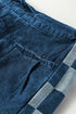Checkered Side Panel Patchwork Wide Leg Drawstring Jeans