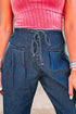 Checkered Side Panel Patchwork Wide Leg Drawstring Jeans