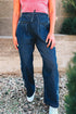 Checkered Side Panel Patchwork Wide Leg Drawstring Jeans