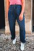 Checkered Side Panel Patchwork Wide Leg Drawstring Jeans