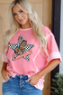 Checkered Star Print Exposed Seam Western Graphic Tee