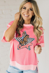 Checkered Star Print Exposed Seam Western Graphic Tee