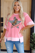 Checkered Star Print Exposed Seam Western Graphic Tee