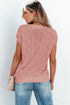 Checkered Textured Knit Short Sleeve Pocket Sweater Top
