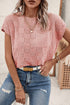 Checkered Textured Knit Short Sleeve Pocket Sweater Top
