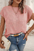 Checkered Textured Knit Short Sleeve Pocket Sweater Top