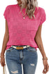Checkered Textured Knit Short Sleeve Pocket Sweater Top