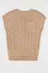 Checkered Textured Knit Short Sleeve Pocket Sweater Top
