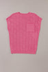 Checkered Textured Knit Short Sleeve Pocket Sweater Top
