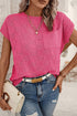 Checkered Textured Knit Short Sleeve Pocket Sweater Top