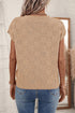 Checkered Textured Knit Short Sleeve Pocket Sweater Top
