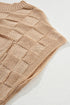 Checkered Textured Knit Short Sleeve Pocket Sweater Top