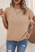 Checkered Textured Knit Short Sleeve Pocket Sweater Top