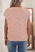 Checkered Textured Knit Short Sleeve Pocket Sweater Top