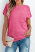 Checkered Textured Knit Short Sleeve Pocket Sweater Top