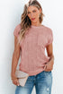 Checkered Textured Knit Short Sleeve Pocket Sweater Top
