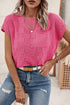 Checkered Textured Knit Short Sleeve Pocket Sweater Top