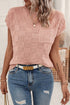 Checkered Textured Knit Short Sleeve Pocket Sweater Top