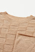 Checkered Textured Knit Short Sleeve Pocket Sweater Top